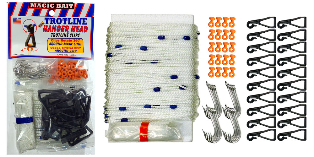 Hh magic bait trotline w/ hanger head trotline clips 100 ft./20 hooks