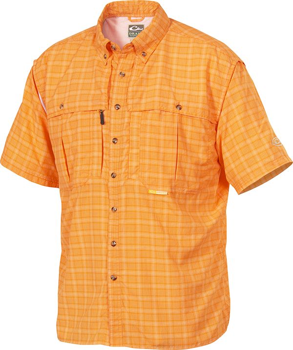 Tangerine drake wingshooter's plaid upf50 sun short sleeve shirt