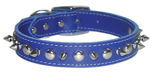 Omni Pet Signature Leather Pet Collar With Spike And Stud Ornaments, Blue, omni pet signature leather pet collar with spike and stud ornaments, blue,