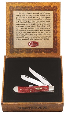 Case Case Brass Shield Red Jigged Bone Mini Trapper Pocket Knife & Cigar Box
