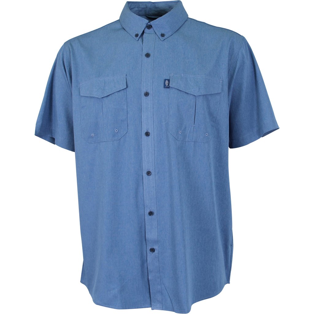 AIR FORCE BLUE HEATHER Aftco Men's Skylark SS Woven Shirt