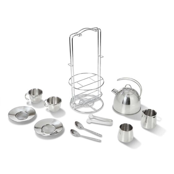 Melissa & Doug Stainless Steel Tea Set and Storage Stand Melissa & Doug Stainless Steel Tea Set and Storage Stand