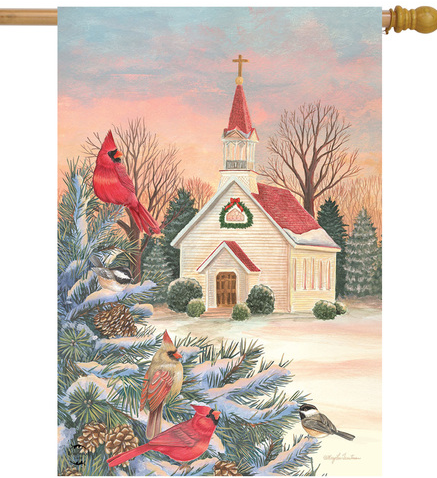 Briarwood Lane Winter Church House Flag #HFBL-H00664 Briarwood Lane Winter Church House Flag #HFBL-H00664