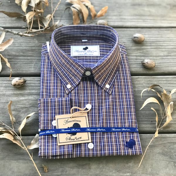 PECAN/NAVY American Strutter Men's Gingham Button Down Shirt