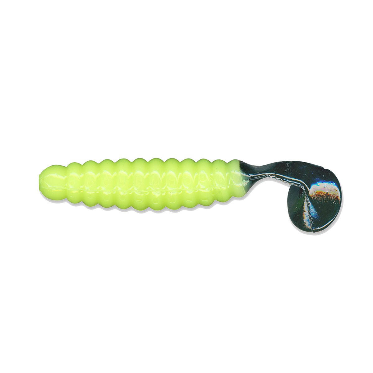 CREAMY GREEN/BLACK TAIL Charlie Brewer 1 1/2" Crappie/Panfish Grub #CSGF51