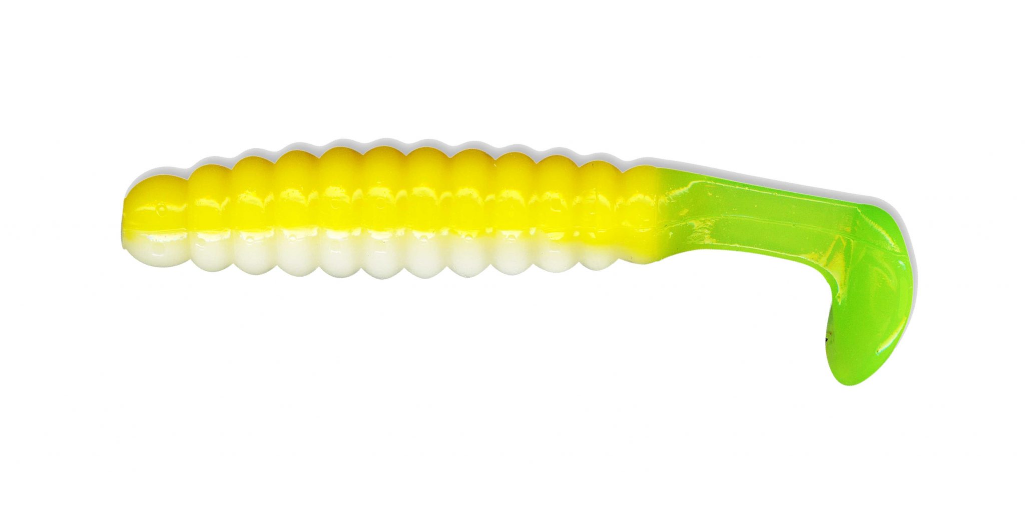 YELLOW & WHITE/CHARTREUSE Charlie Brewer 1 1/2" Crappie/Panfish Grub #CSGLF1445