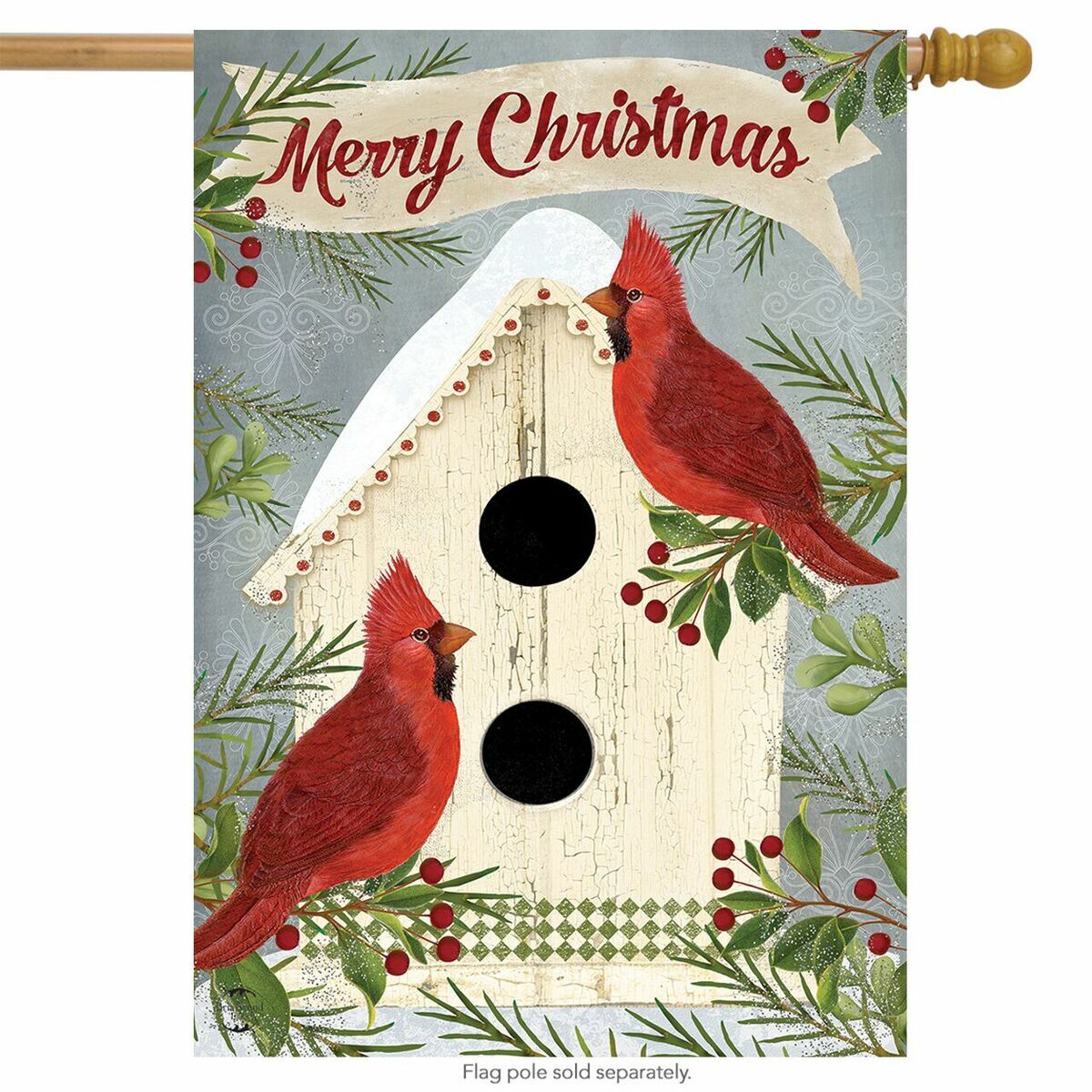 Briarwood Lane Christmas Cardinal Birdhouse House Flag # H00702 Briarwood Lane Christmas Cardinal Birdhouse House Flag # H00702
