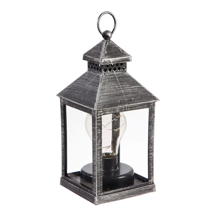 Evergreen 8.5'H Battery Operated Twinkling Light Bulb Lantern - Brushed Nickel #P3873 Evergreen 8.5"H Battery Operated Twinkling Light Bulb Lantern - Brushed Nickel #P3873