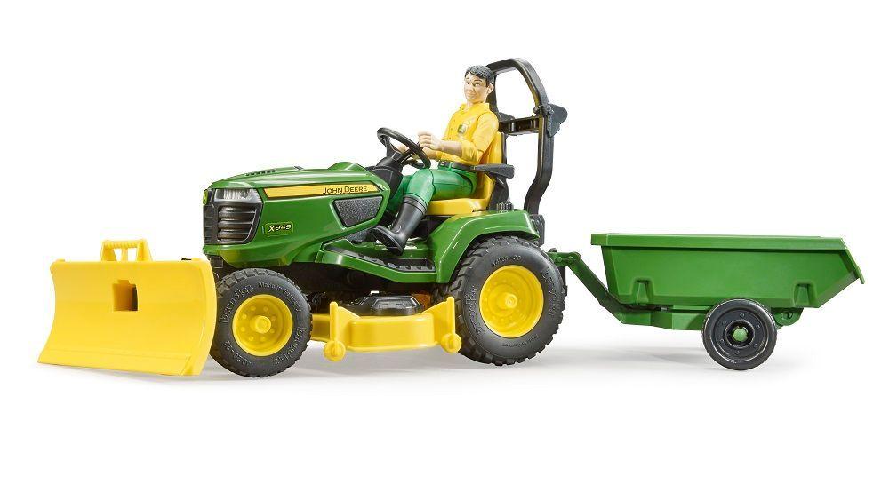 Bruder Bworld John Deere Lawn Tractor w/ Trailer and Figure #BT9824 Bruder Bworld John Deere Lawn Tractor w/ Trailer and Figure #BT9824