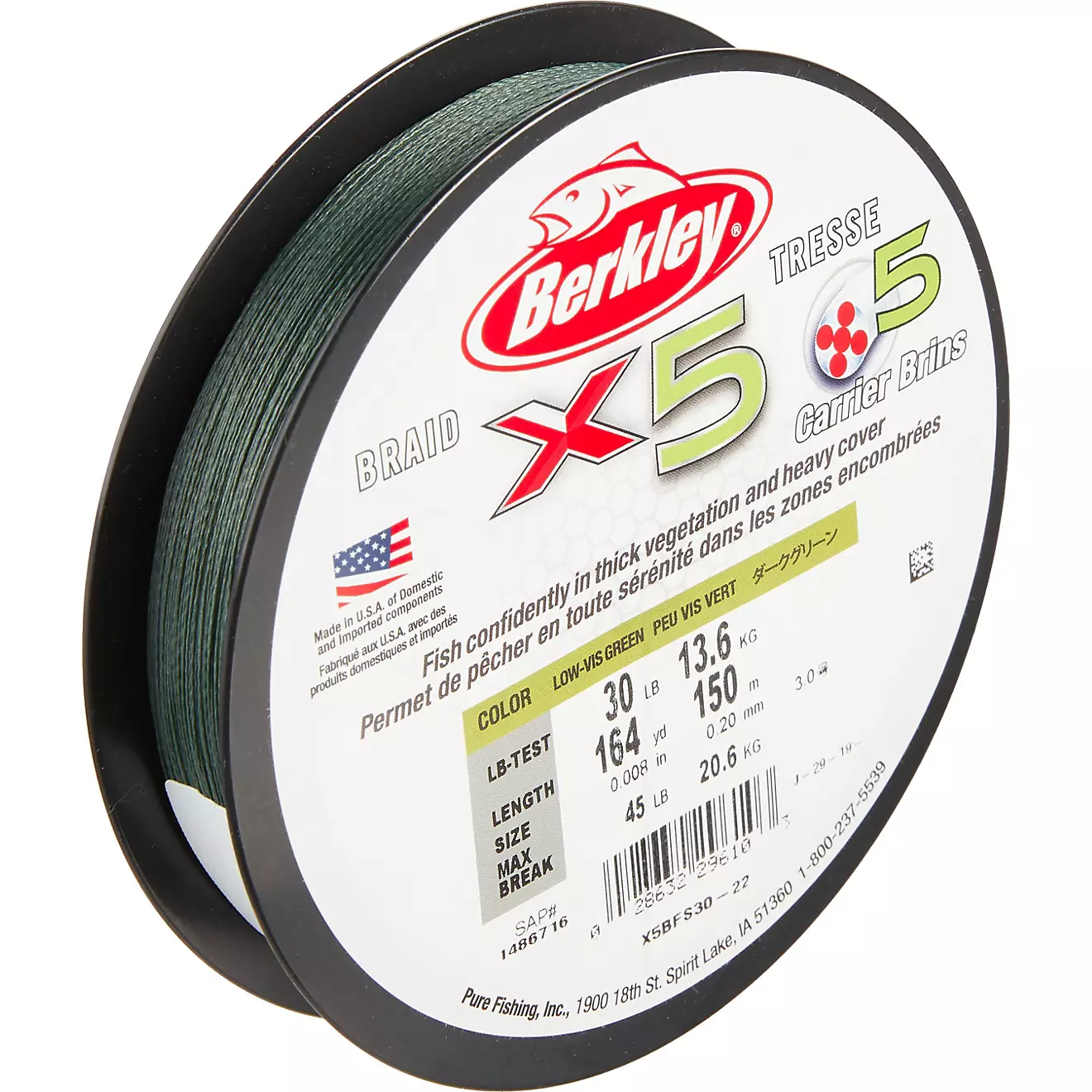 Berkley x5 Braid Fishing Line - Low-Vis Green - 10 Lb. Test #1486724 Berkley x5 Braid Fishing Line - Low-Vis Green - 10 Lb. Test #1486724