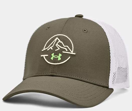 TENT/WHITE Under Armour Men's Blitzing Graphic Trucker Hat #1369808