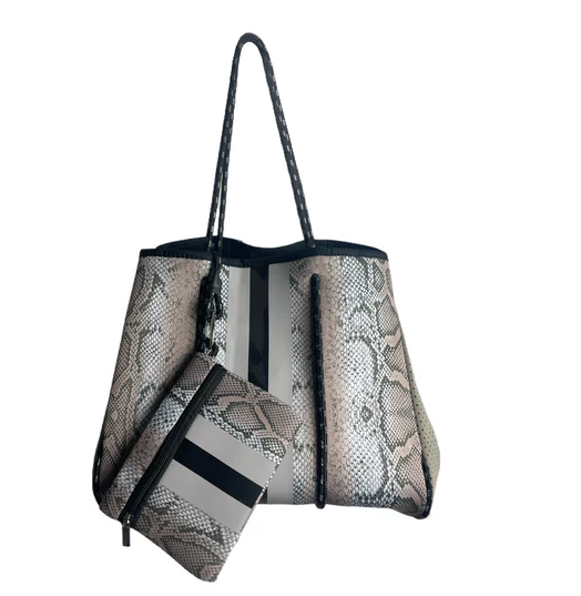 SNAKE GREY GREY STRIPE Girlie Girl Neoprene Tote Bag - Snake Grey Stripe #NP-4500