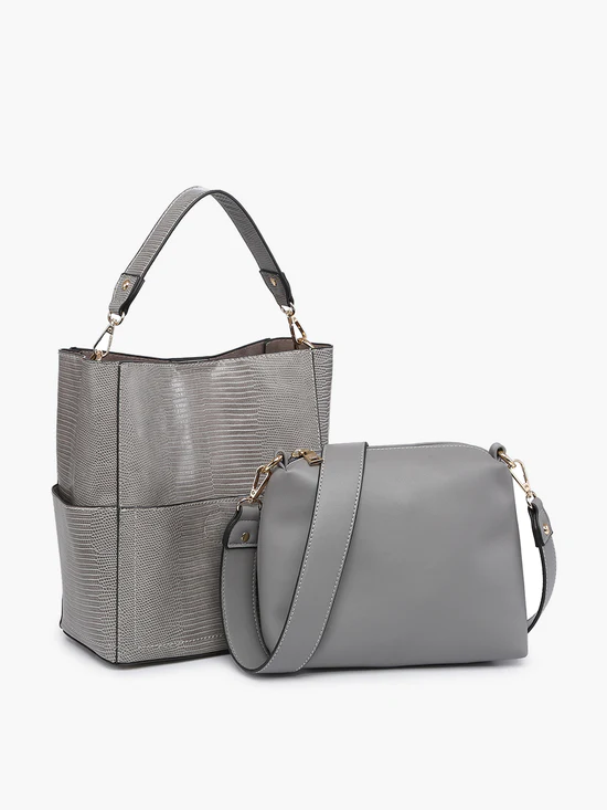 Jen & Co Abby Lizard Bucket Bag Grey Jen & Co Abby Lizard Bucket Bag Grey