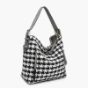 Jen & Co Alexa Houndstooth Hobo Grey/White