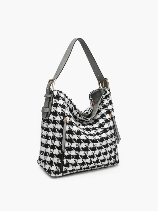 Jen & Co Alexa Houndstooth Hobo Grey/White Jen & Co Alexa Houndstooth Hobo Grey/White