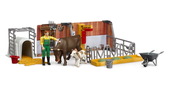 Bruder Bworld Cow And Calf With Farmer #BT62611 Bruder Bworld Cow And Calf With Farmer #BT62611