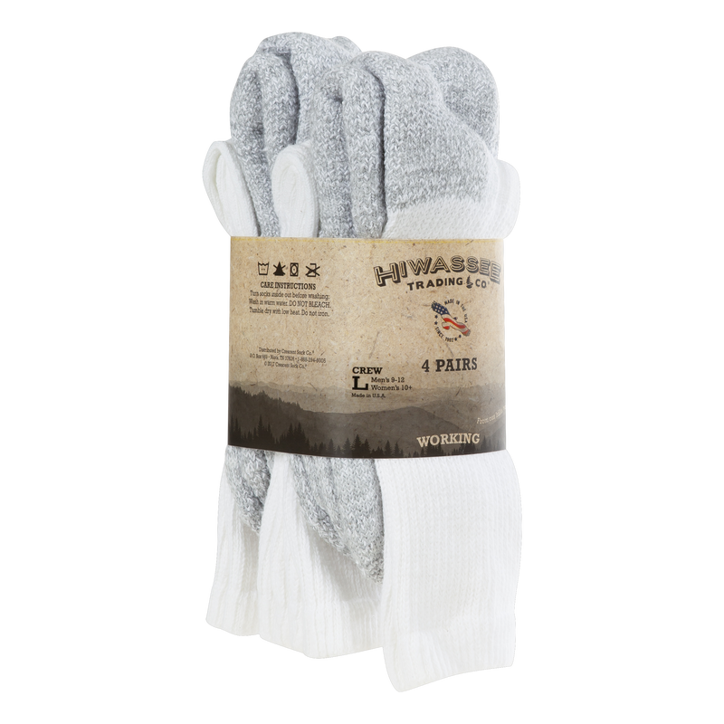 Hiwassee Working Cotton Crew 4 Pair Pack - Large - White #H9001 Hiwassee Working Cotton Crew 4 Pair Pack - Large - White #H9001