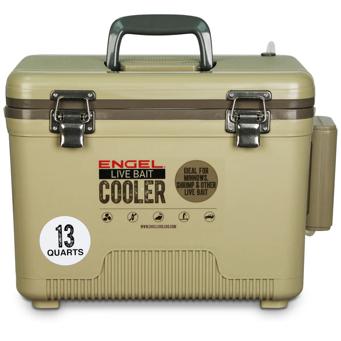 Engel 13Qt Live Bait Cooler With Pump Stainless Hardware Tan #LBC13T-PRO Engel 13Qt Live Bait Cooler With Pump Stainless Hardware Tan #LBC13T-PRO