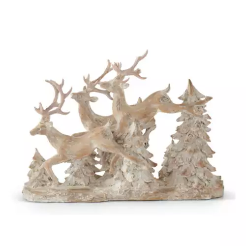 K&K Interiors Resin Tan Whitewashed 3 Prancing Reindeer Winter Figurine #55349A K&K Interiors Resin Tan Whitewashed 3 Prancing Reindeer Winter Figurine #55349A