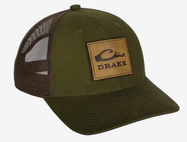 DARK GREEN/OLIVE Drake Leather Patch Mesh Back Cap #DH4160-DGO