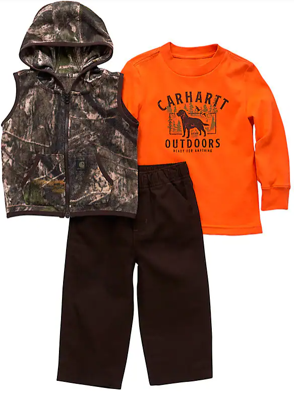 Carhartt Boys' Long-Sleeve Tee, Camo Vest & Canvas Pants Set (Toddler) #CG8887 Carhartt Boys' Long-Sleeve Tee, Camo Vest & Canvas Pants Set (Toddler) #CG8887