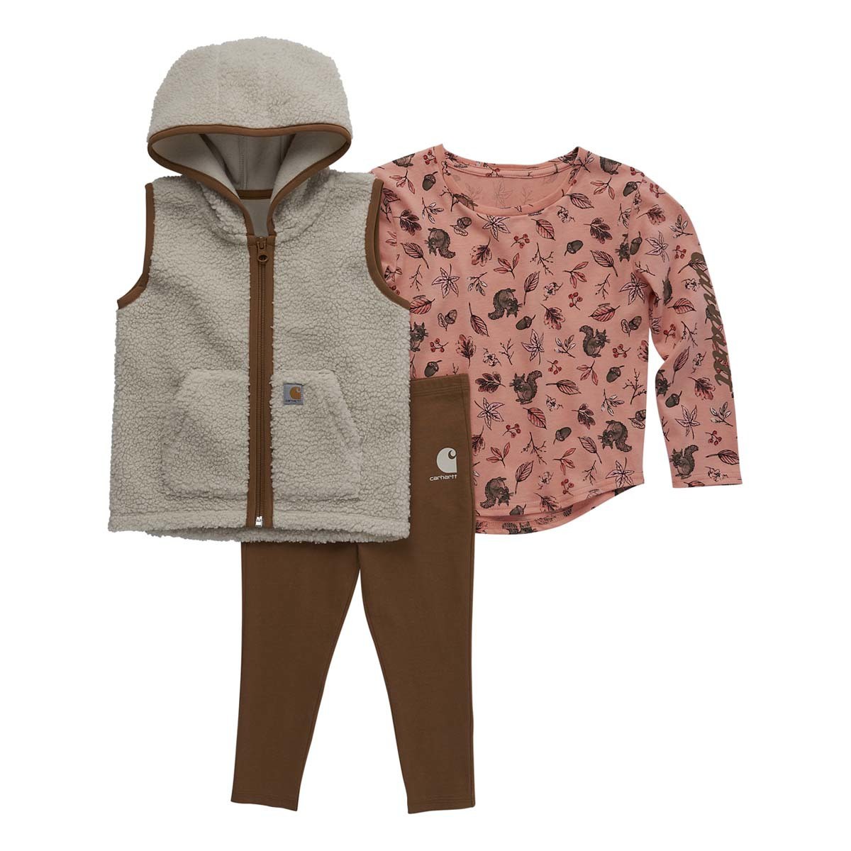Carhartt Girl's LS T-Shirt, Sherpa Vest & Pants Set (Infant) #CG9868 Carhartt Girl's LS T-Shirt, Sherpa Vest & Pants Set (Infant) #CG9868