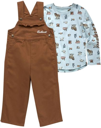 Carhartt Girl's Long-Sleeve Print Bodysuit and Canvas Overalls Set (Toddler) #CG9858 Carhartt Girl's Long-Sleeve Print Bodysuit and Canvas Overalls Set (Toddler) #CG9858