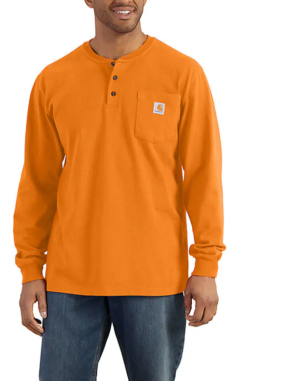 MARMALADE HEATHER Carhartt Men's Loose Fit Heavyweight LS Pocket Henley T-Shirt - Marmalade Heather #K128