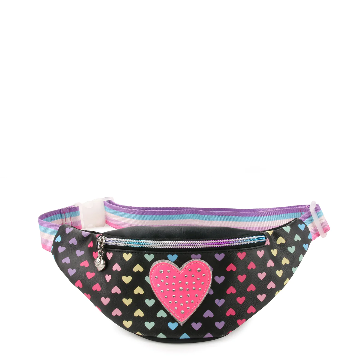 Omg Accessories Heart Printed Fanny Pack Black #HRT-FP54 Omg Accessories Heart Printed Fanny Pack Black #HRT-FP54