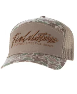 Fieldstone 7 Panel Script Logo Camo Hat #RH103