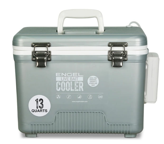 SILVER 13QT Engel 13Qt Live Bait Pro Cooler W/ AP3 Rechargeable Aerator -Silver #LBC13S-PRO