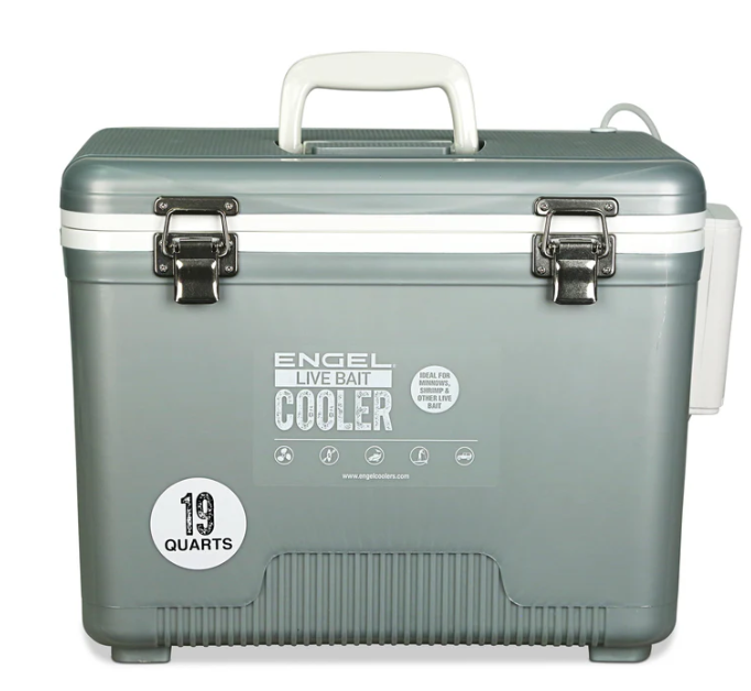 SILVER 19QT Engel 19Qt Live Bait Pro Cooler W/ AP3 Rechargeable Aerator -Silver #LBC19S-PRO