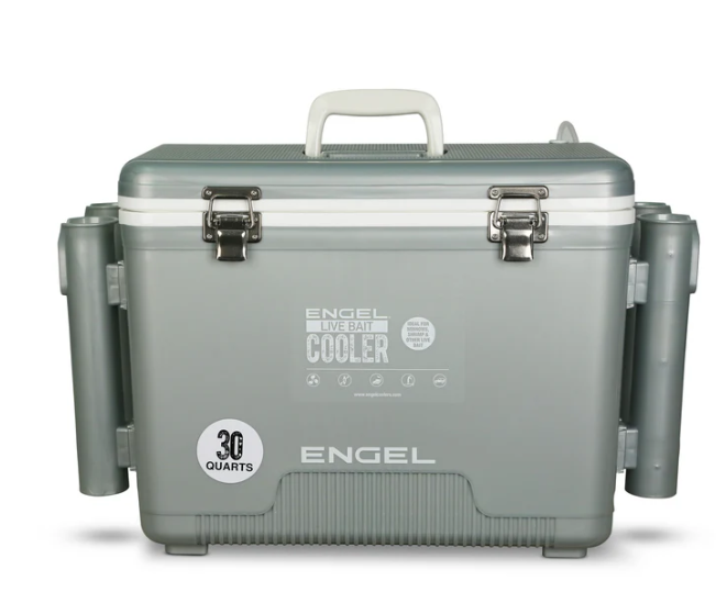SILVER 30QT Engel 30Qt Live Bait Pro Cooler W/ AP3 Rechargeable Aerator -Silver #LBC30S-RH-PRO