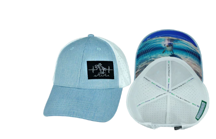 BLUE The Heartbeat Brand Beach Hat Shallow Fit Ponytail - Light Blue/White #BEACH-6SLWPTBTXWLS