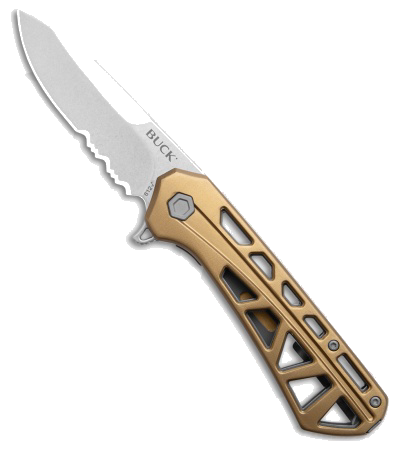 Buck Knives 812 Trace Drop Point Bronze Aluminum Serrated Pocket Knife #0812BRX Buck Knives 812 Trace Drop Point Bronze Aluminum Serrated Pocket Knife #0812BRX