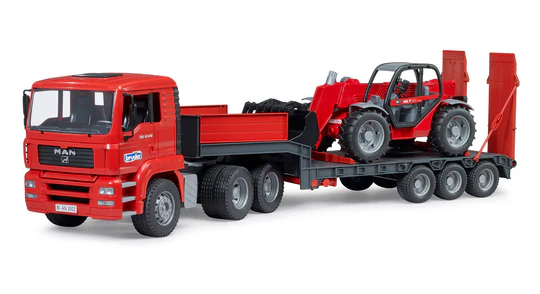 Bruder Toys Man TGA Low Loader Truck With Manitou Loader #BT02774 Bruder Toys Man TGA Low Loader Truck With Manitou Loader #BT02774