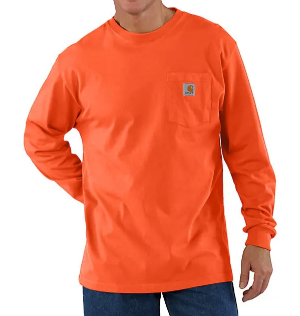 BRITE ORANGE K126 Carhartt Loose Fit Heavyweight Long-Sleeve Pocket T-Shirt #K126