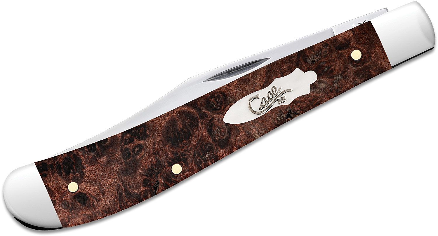 Case Brown Maple Burl Wood Slimline Trapper Pocket Knife #64063 Case Brown Maple Burl Wood Slimline Trapper Pocket Knife #64063