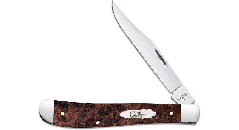 Case Brown Maple Burl Wood Slimline Trapper Pocket Knife #64063 Case Brown Maple Burl Wood Slimline Trapper Pocket Knife #64063