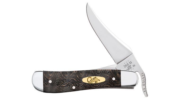 Case Smooth Black Curly Oak RussLock Pocket Knife #14002