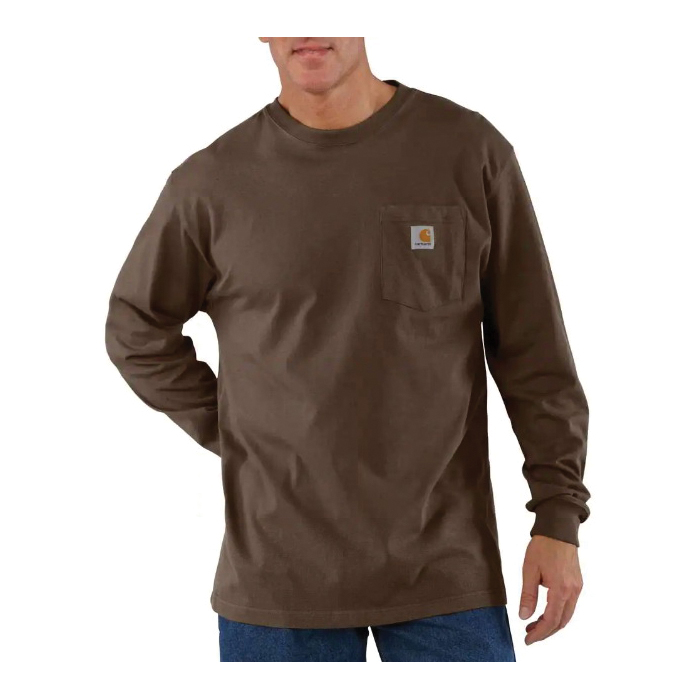 DARK BROWN K126 Carhartt Loose Fit Heavyweight Long-Sleeve Pocket T-Shirt #K126