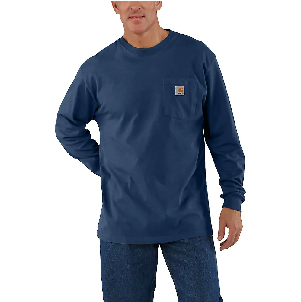 DARK COBALT BLUE HEATHER K126 Carhartt Loose Fit Heavyweight Long-Sleeve Pocket T-Shirt #K126