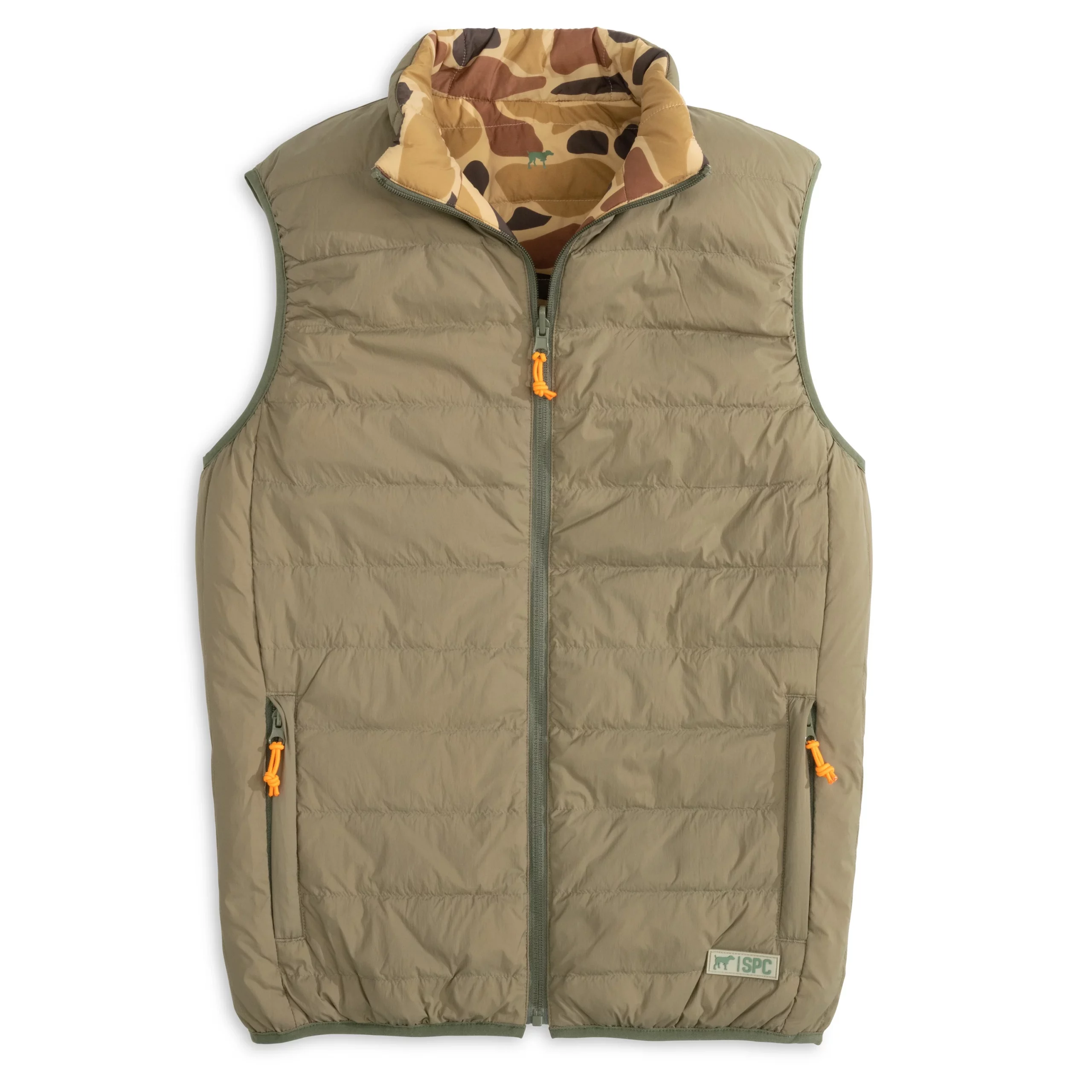 Southern Point Co. Field Series Reversible Down Vest-FRV01-OLIVE_CAMO_F23_reversiblefront Southern Point Co. Field Series Reversible Down Vest