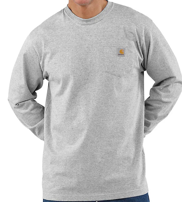 HEATHER GRAY K126 Carhartt Loose Fit Heavyweight Long-Sleeve Pocket T-Shirt #K126