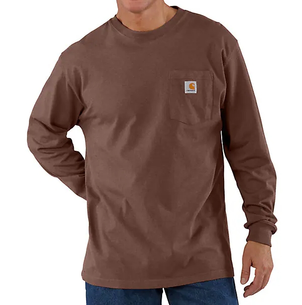 MOCHA HEATHER K126 Carhartt Loose Fit Heavyweight Long-Sleeve Pocket T-Shirt #K126