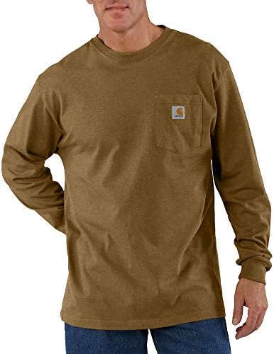 OILED WALNUT HEATHER K126 Carhartt Loose Fit Heavyweight Long-Sleeve Pocket T-Shirt #K126