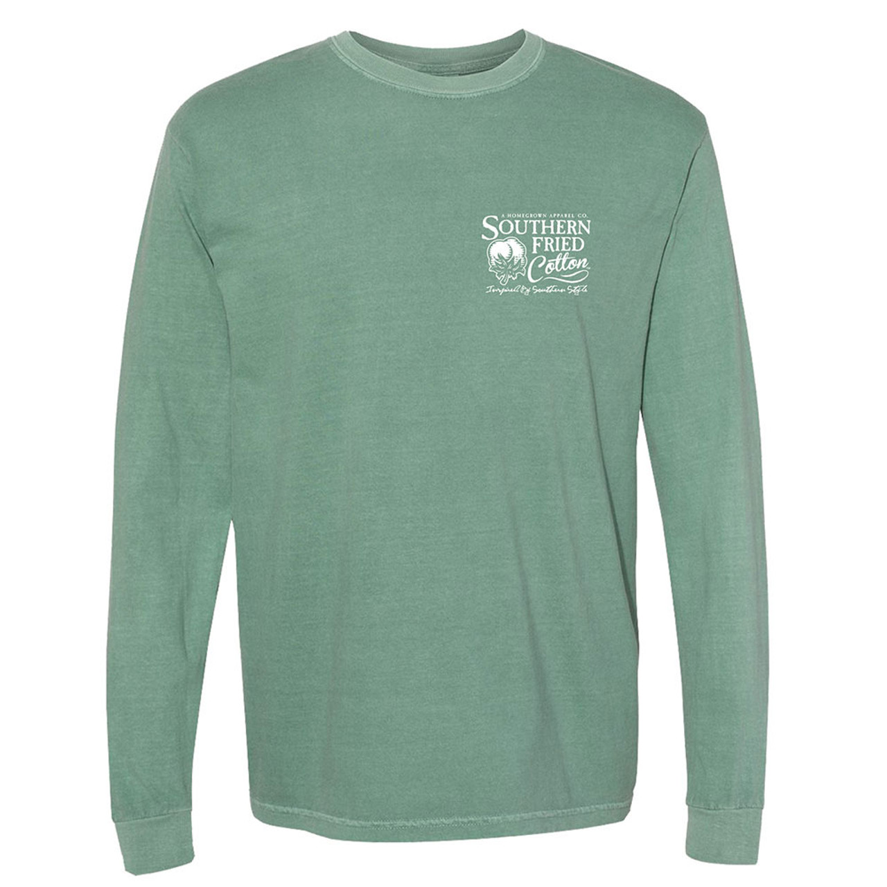 southern-Southern Fried Cotton Pointer Label Long Sleeve-cotton-mens-long-sleeve-pointer-label-sfm32051-ltgreen-light-green-front__06371 Southern Fried Cotton Pointer Label Long Sleeve