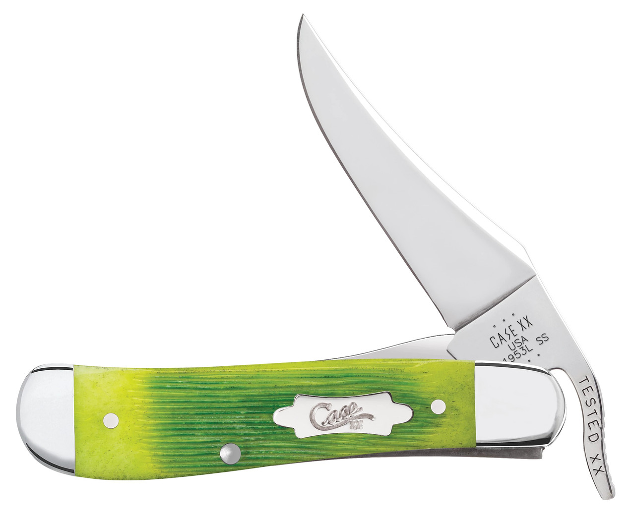 Case Lime Green Barnboard Jigged Bone RussLock Folding Knife #61044 Case Lime Green Barnboard Jigged Bone RussLock Folding Knife #61044