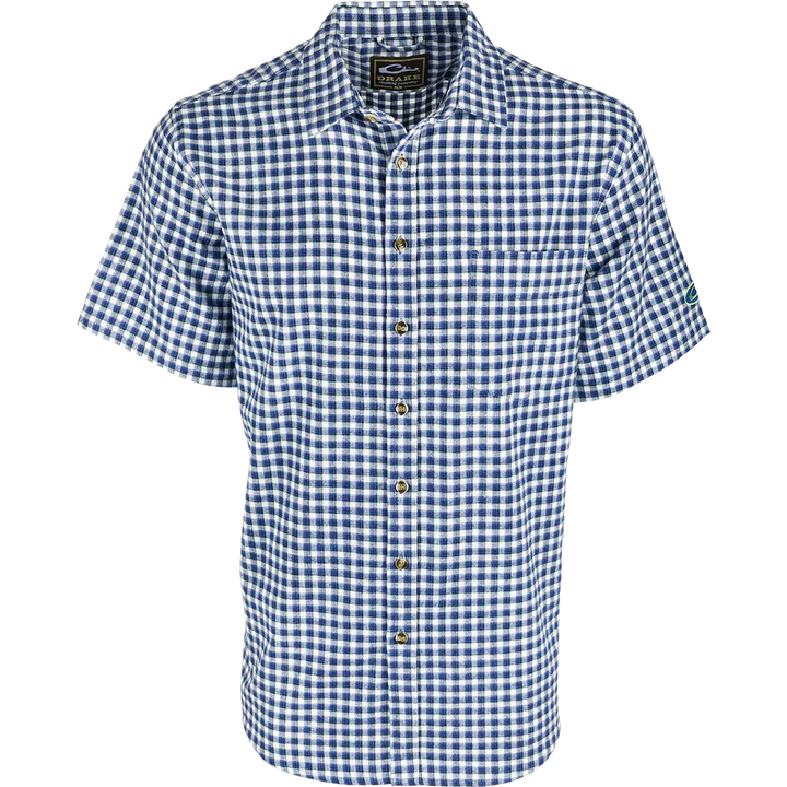 NAVY PLAID DS2003 Drake NeverTuck Shirt Short Sleeve #DS2003