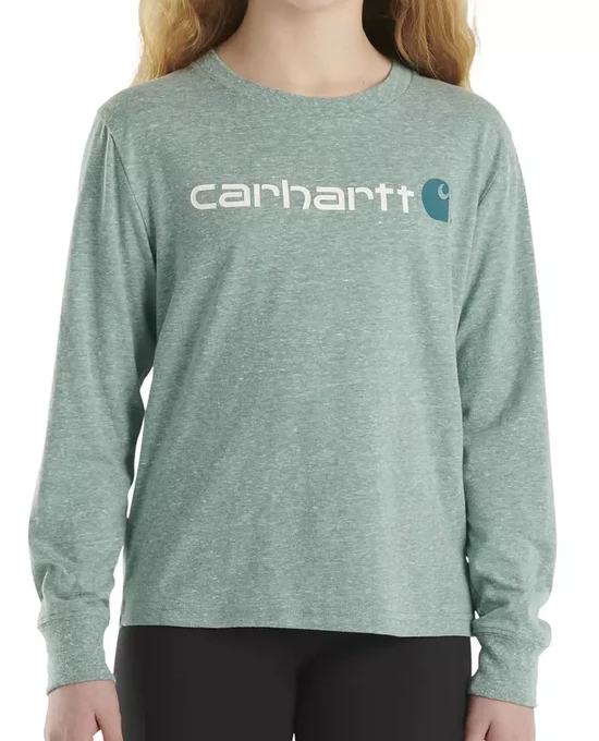 Carhartt Girls' Long-Sleeve Core Logo T-Shirt (Toddler/Child) - Shaded Spruce Snow Heather #CA9978-11-2024_14320_ Carhartt Girls' Long-Sleeve Core Logo T-Shirt (Toddler/Child) - Shaded Spruce Snow Heather #CA9978
